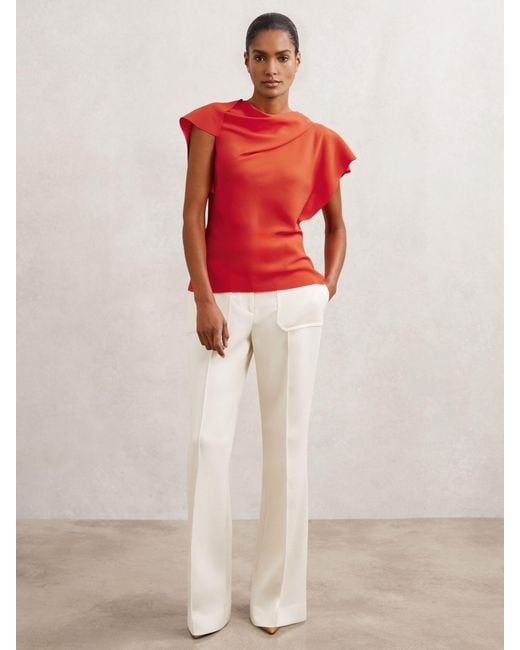 Reiss Red Asymmetric Drape-Neck Top