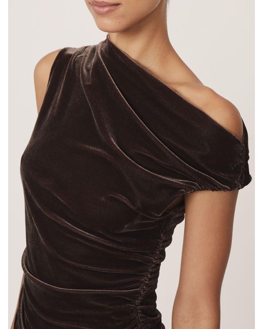 Reiss Natural Demi - Chocolate Brown Velvet Off-shoulder Top, Us 12