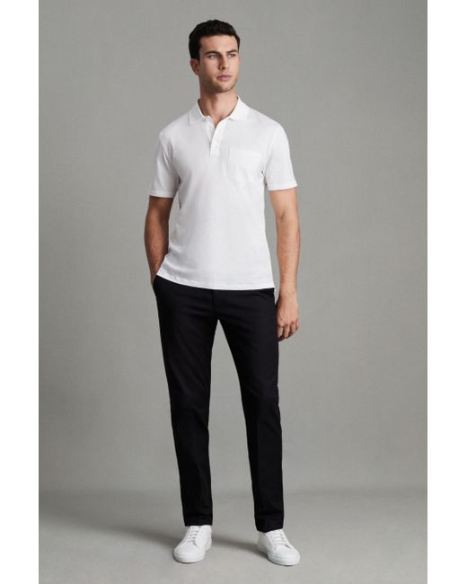 Reiss Austin - White Mercerised Cotton Polo Shirt for men