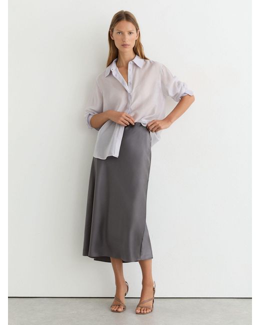 Reiss White Silk Slip Midi Skirt