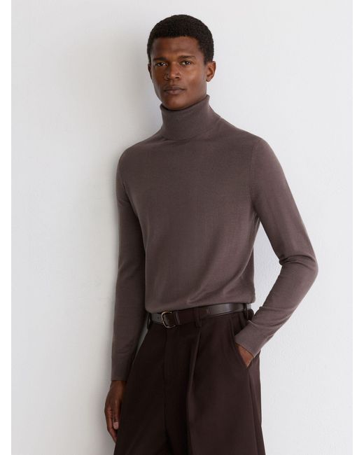 Reiss Caine - Ridge Brown Merino Wool Roll-neck Jumper, L for men