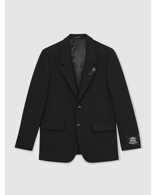 Reiss Black Monogram Relaxed Single-Breasted Blazer for men