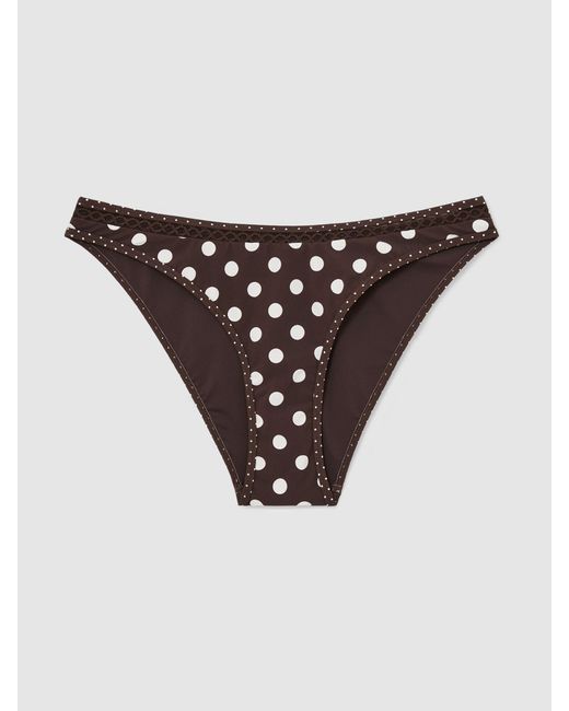 Reiss White Janina - Chocolate Brown/ivory Polka-dot Fixed-side Bikini Bottoms, Us 6