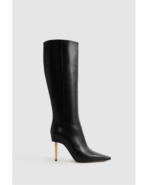 Reiss White Naomi - Black Atelier Italian Leather Heeled Knee-high Boots
