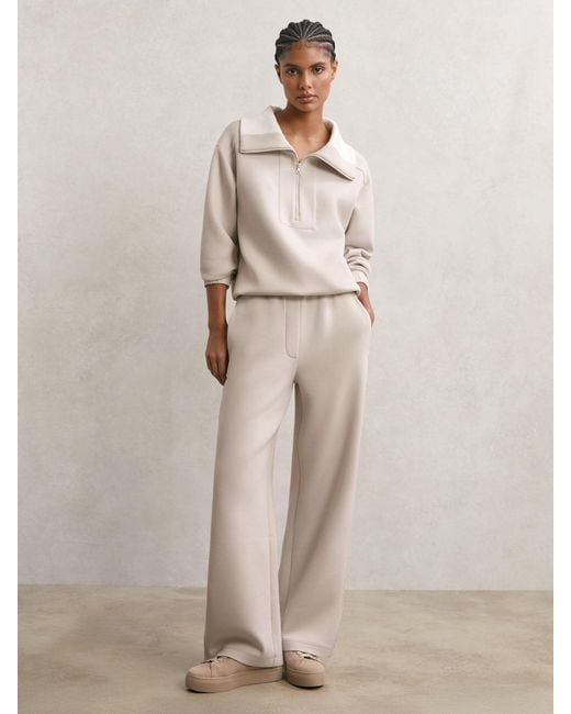 Reiss Natural Laney - Stone Neutral Wide-leg Interlock Drawstring Joggers, Xs