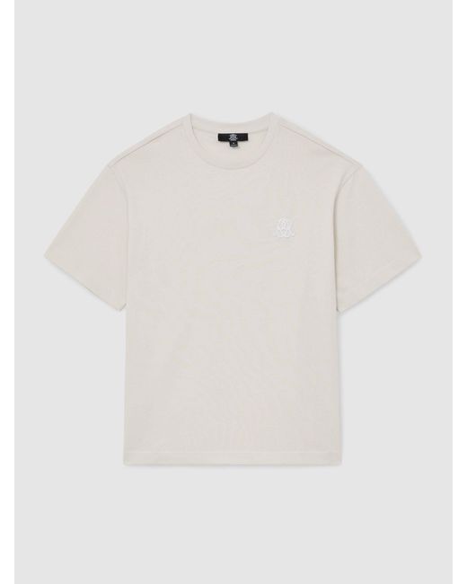 Reiss Rainer - White Monogram Embroidered Relaxed-fit T-shirt, Xl for men