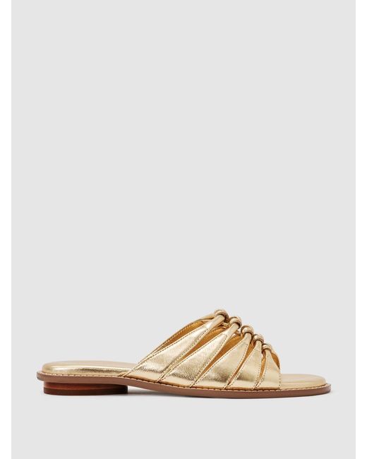 Reiss Green Agnes - Gold Leather Metallic Knotted Flat Sandals, Us 8 (uk 6)