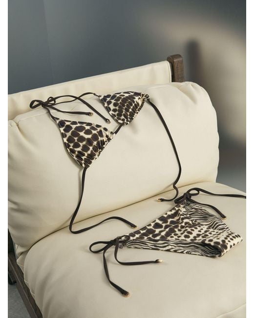 ATELIER Natural Animal-print Reversible Bikini Top