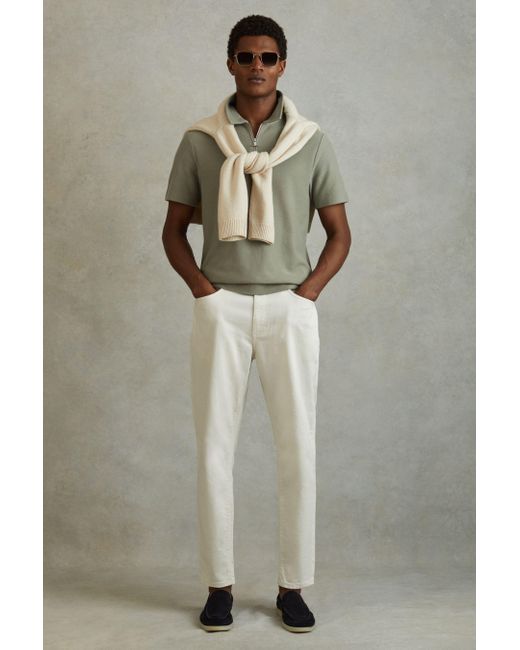 Reiss Green Felix - Pistachio Textured Cotton Half Zip Polo Shirt for men