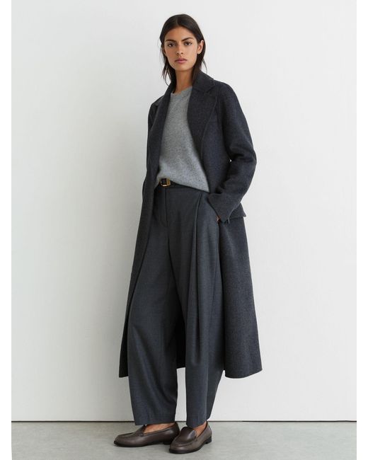 Reiss Gray Leather Apron-Toe Loafers