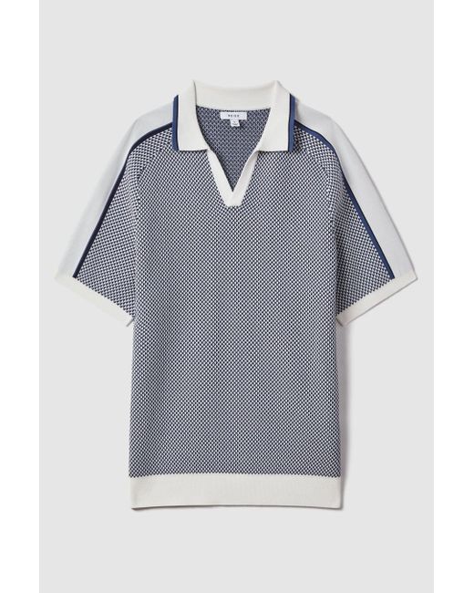 Reiss Brunswick - Airforce Blue Geometric Design Open-collar Shirt for men