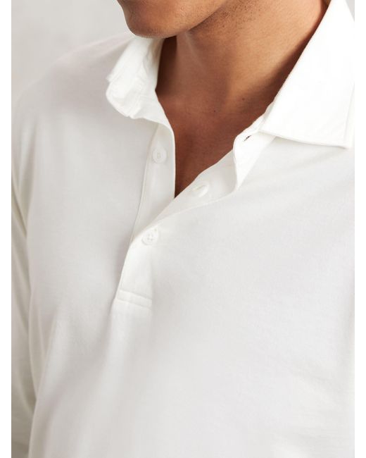 Reiss White Cotton-Jersey Long Sleeve Polo Shirt for men
