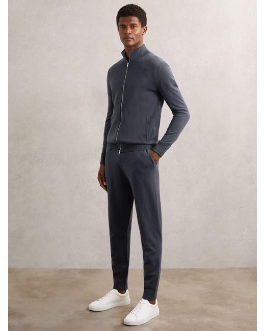 Reiss Blue Merino Wool-Blend Cuffed Joggers for men