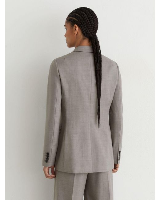 Reiss Gray Petite Wool-Blend Double-Breasted Blazer