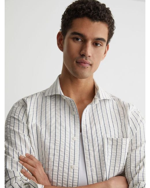 Reiss White Blend Seersucker Pinstripe Shirt Regular-Fit for men