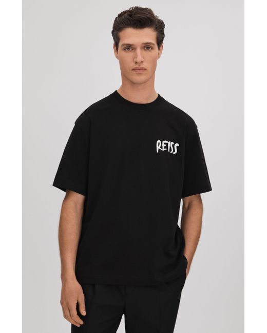 Reiss Abbott - Black/white Cotton Motif T-shirt, M for men