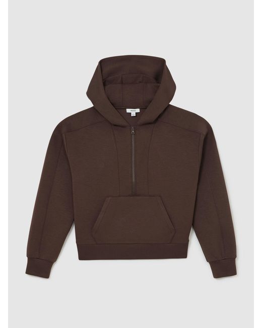 Reiss Lockie - Mocha Brown Premium Interlock Half-zip Hoodie, Xs (us 2)