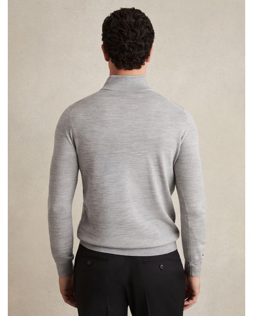 Reiss Gray Merino Wool Half-Zip Jumper for men
