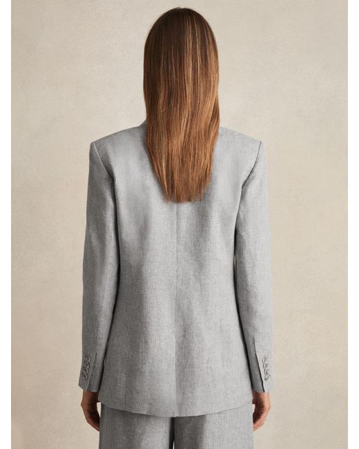 Reiss Gray Willow - Blue Petite Linen-blend Single-breasted Blazer, Us 2