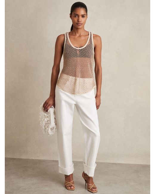 Reiss Natural Mesh Knit Beaded Vest