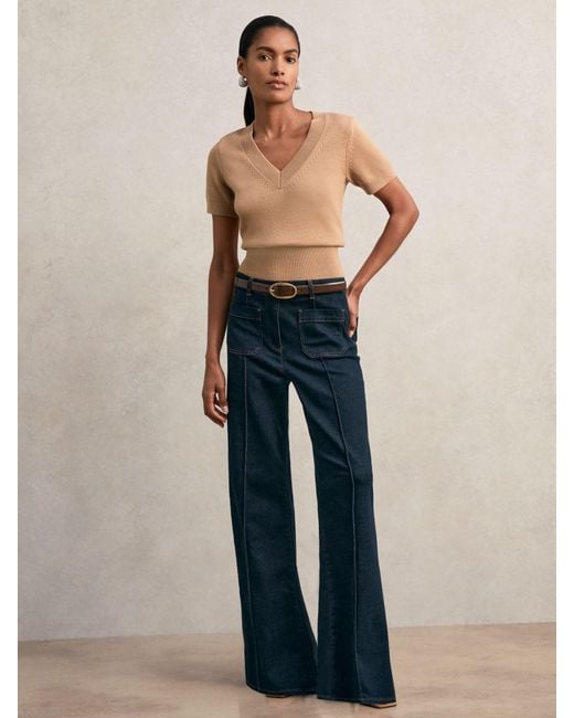 Reiss White Valerie Cotton-Wool Knit V-Neck Top