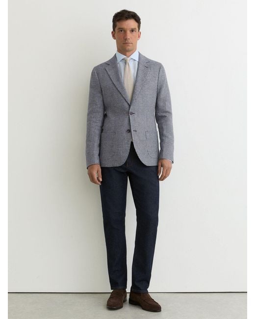 Reiss Gray Houndstooth Single-Breasted Blazer Cotton-Blend Tailored-Fit for men