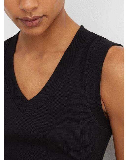 Reiss Black Stretch-Cotton Rib Ruched V-Neck Vest