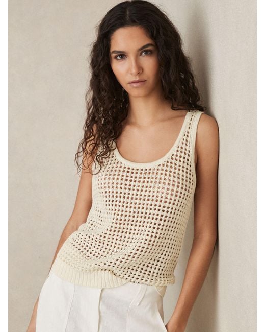 Reiss Natural Linen Open-Knit Vest