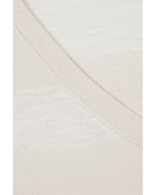 Reiss Natural Nola - Neutral/ivory Linen-cotton Striped V-neck T-shirt
