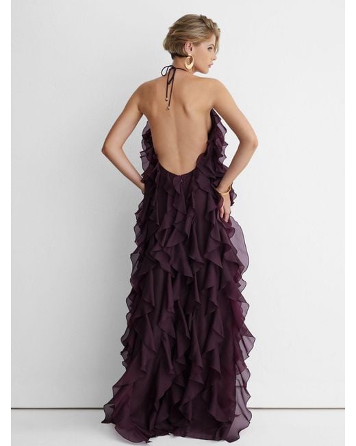 ATELIER Purple Silk-Organza Ruffle Maxi Dress