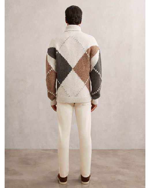Reiss Natural Wool-Blend Roll-Neck Argyle Jumper for men