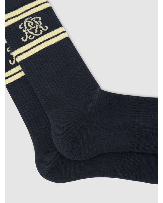 Reiss Black Monogram Cotton-Blend Ribbed Socks, S & M for men