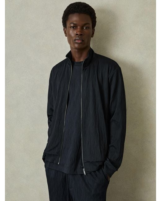 Reiss Blue Wave-Jacquard Zip-Through Jacket for men
