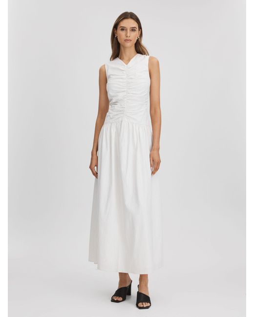 Anna Quan White Cotton Striped Maxi Dress