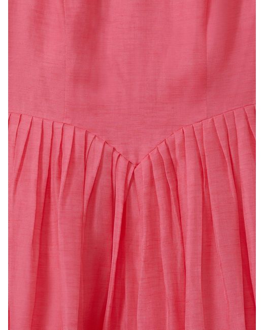 LEO LIN Pink Leo Silk-Linen Bishop Sleeve Midi Dress