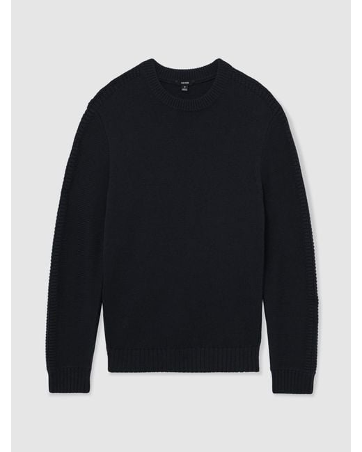 Reiss Black Wool-Blend Rib-Detail Crew-Neck Jumper for men