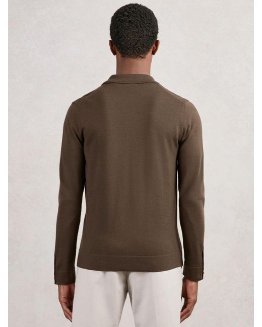 Reiss Brown Merino Wool Button-Through Cardigan for men