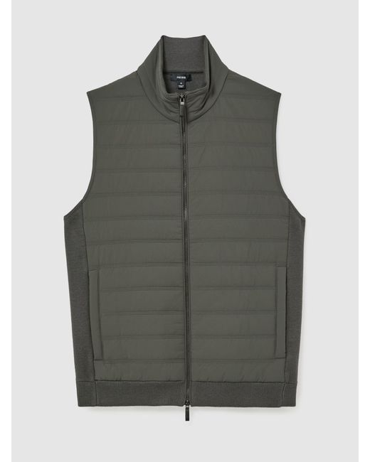 Reiss Gray Quilted Funnel-Neck Knitted Gilet for men