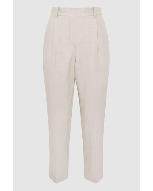 Reiss White Shae - Oatmeal Taper Tapered Linen Trousers, Us 14l