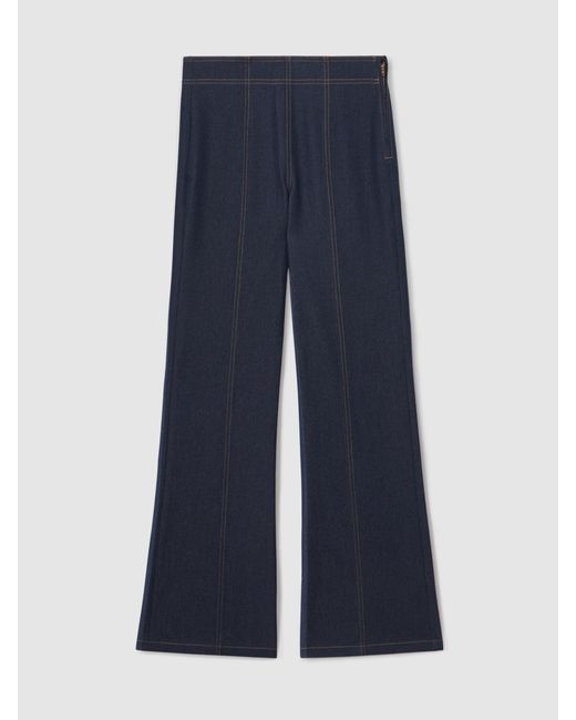 Reiss Blue Flared-Leg Denim-Look Trousers