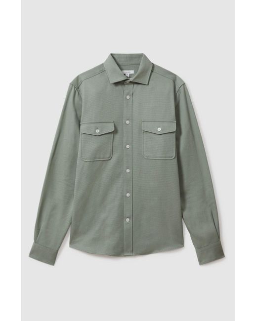 Reiss Arlo - Sage Green Cotton Canvas Overshirt for men