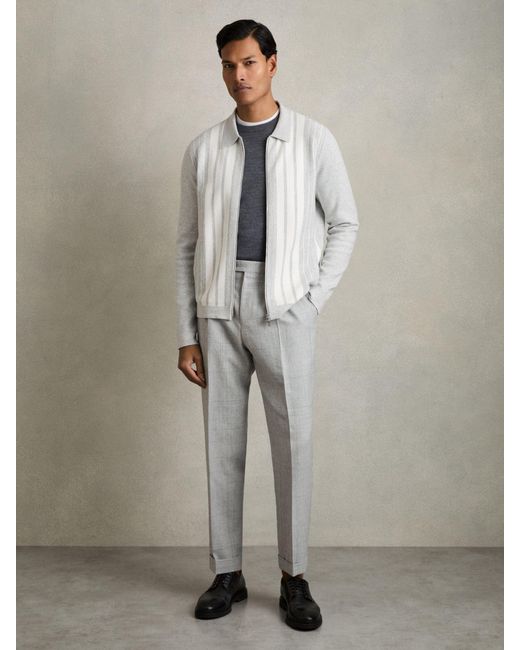Reiss Gray Melange & Striped Zip Through Knitted Jacket for men
