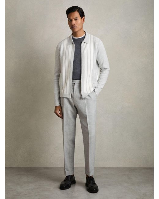 Reiss Gray Melange & Striped Zip Through Knitted Jacket for men
