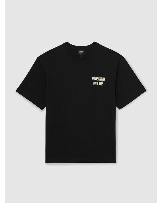 Reiss Brown Roda - Black | Ché Cotton Palm-print T-shirt, Large for men