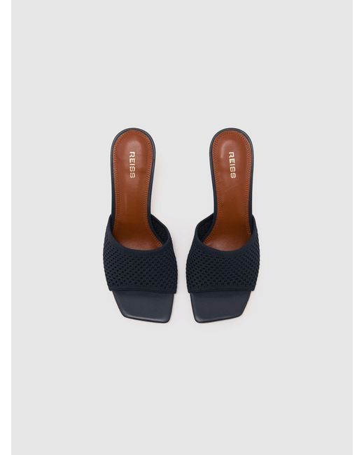 Reiss Blue Briony - Navy Knitted Open-toe Heeled Mules, Us 7 (uk 5)