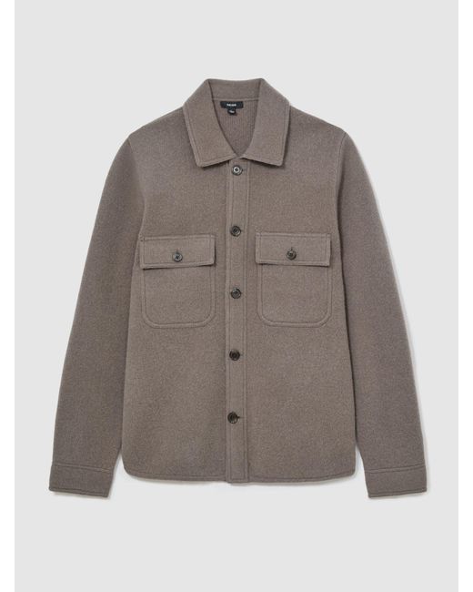 Reiss Banstead - Taupe Brown Brushed Wool Button-through Relaxed Overshirt, Xs for men