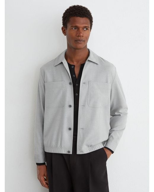 Reiss Gray Brushed Twin-Pocket Overshirt With Wool for men