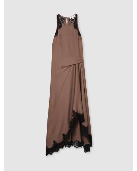 Reiss Brown Lace Trim Midi Dress