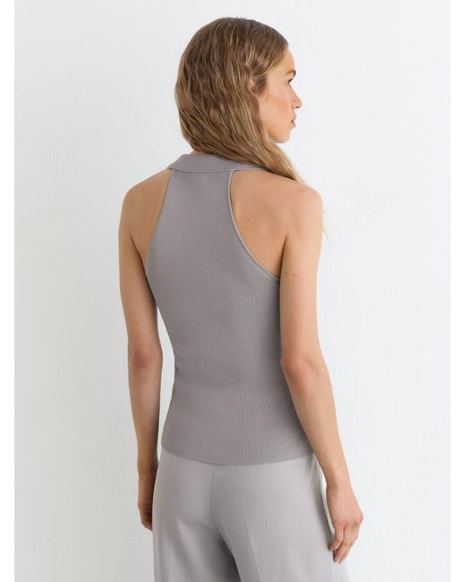Reiss Gray Collared Rib-Knit Vest