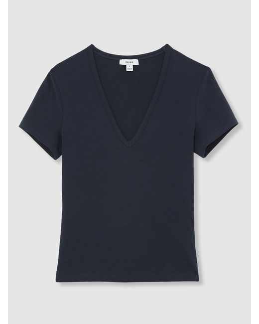 Reiss Black Stretch Cotton V-Neck T-Shirt